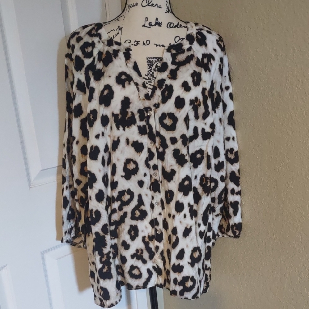 Fred David Animal Print Blouse - Black and Gream Size  3X New